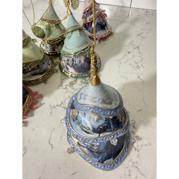 Thomas Kinkade Jeweled Tree Ornaments Bone China Bradford Exchange set of 6 - Picture 6 of 13